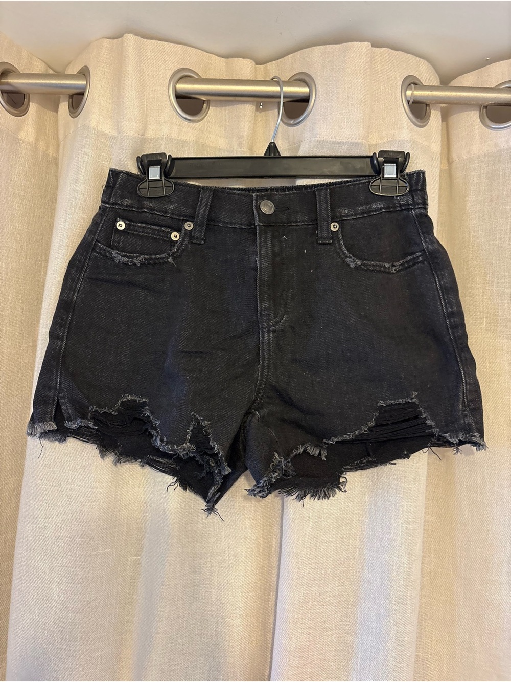 aerie Black Distressed Cutoff Jean Shorts